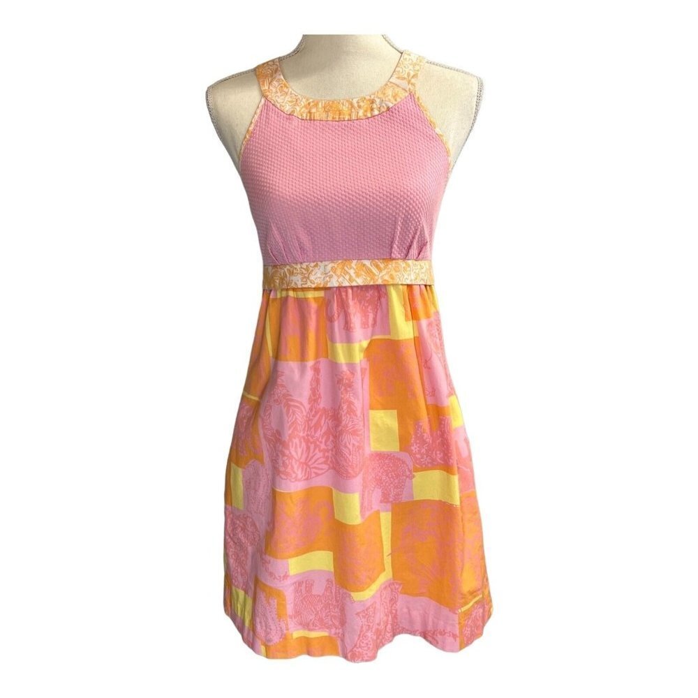 Lilly Pulitzer Womens 2 Dress Jubilee Safari Empire Waist Adjustable Straps Pink